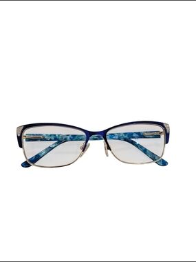Primary Blue Metal Rim Glasses with Blue Marble Temples Cat Eye Rhinestone